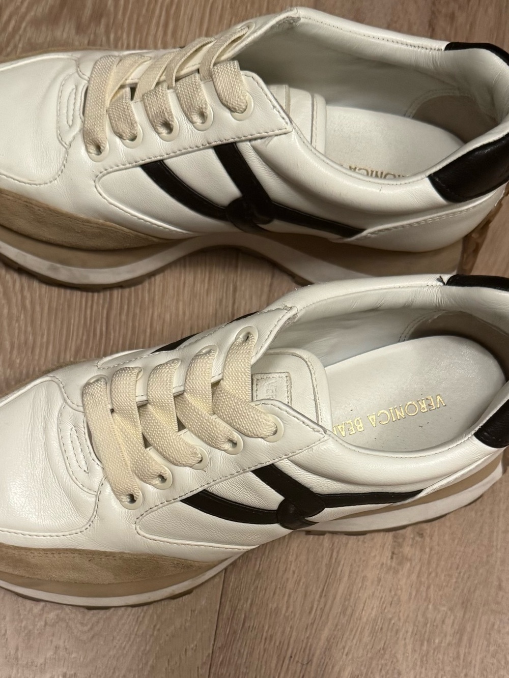 Veronica Beard Valentina Sneakers White Black Tan Suede – Size 7
